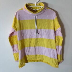 J. Crew Striped Funnel‎ Neck Pullover Yellow Pink Cotton Size Small